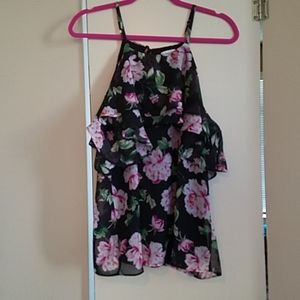 Floral tank with ruffles and flowers